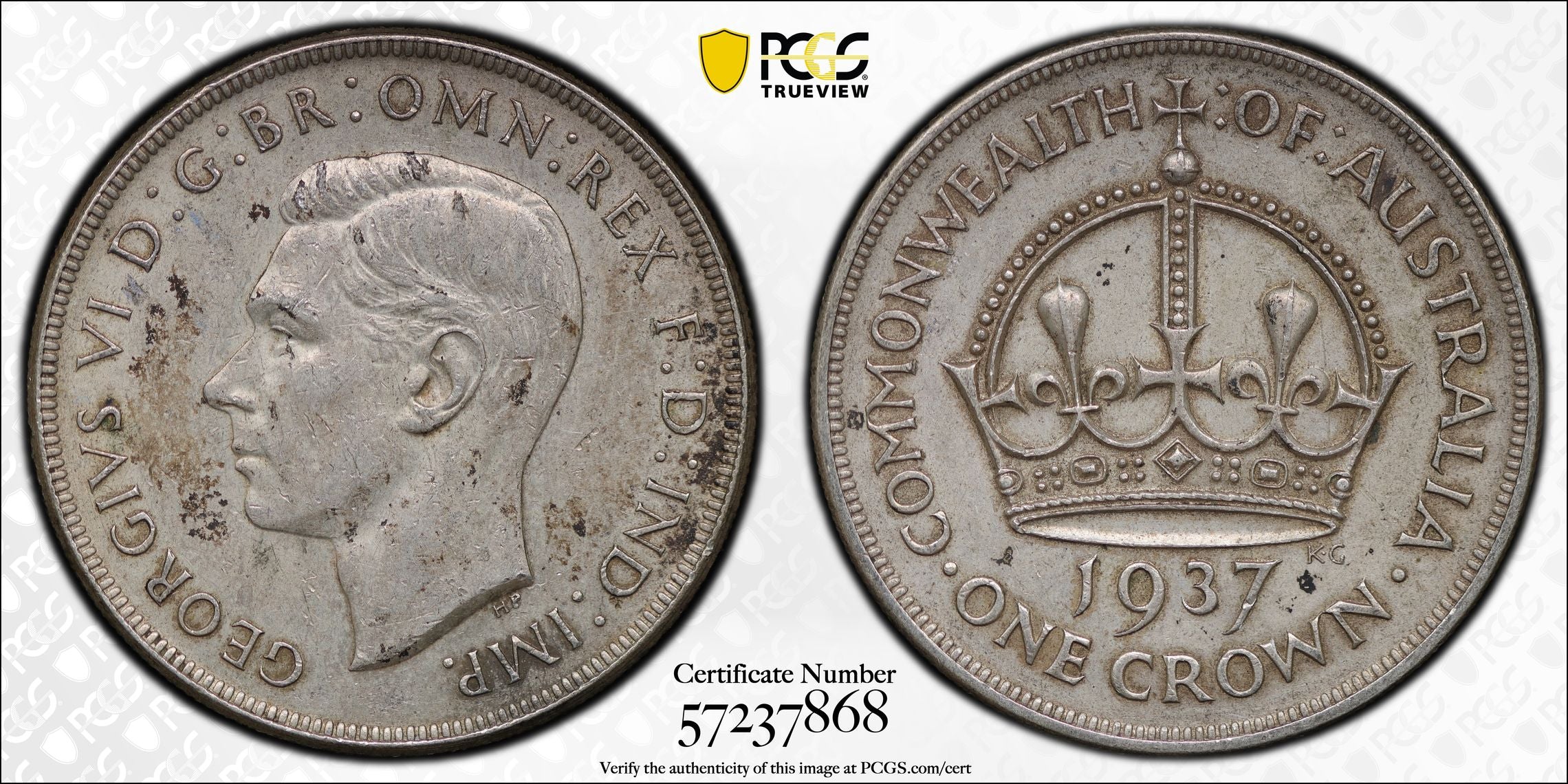 1937年 オーストラリア ジョージ6世 クラウン銀貨 PCGS AU55