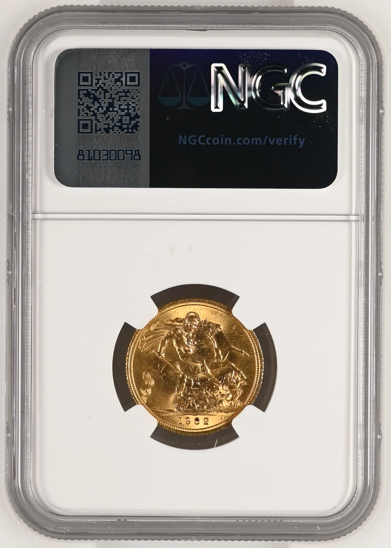1962年 イギリス エリザベス2世 1stポートレート ソヴリン金貨 NGC MS64 - Image 2