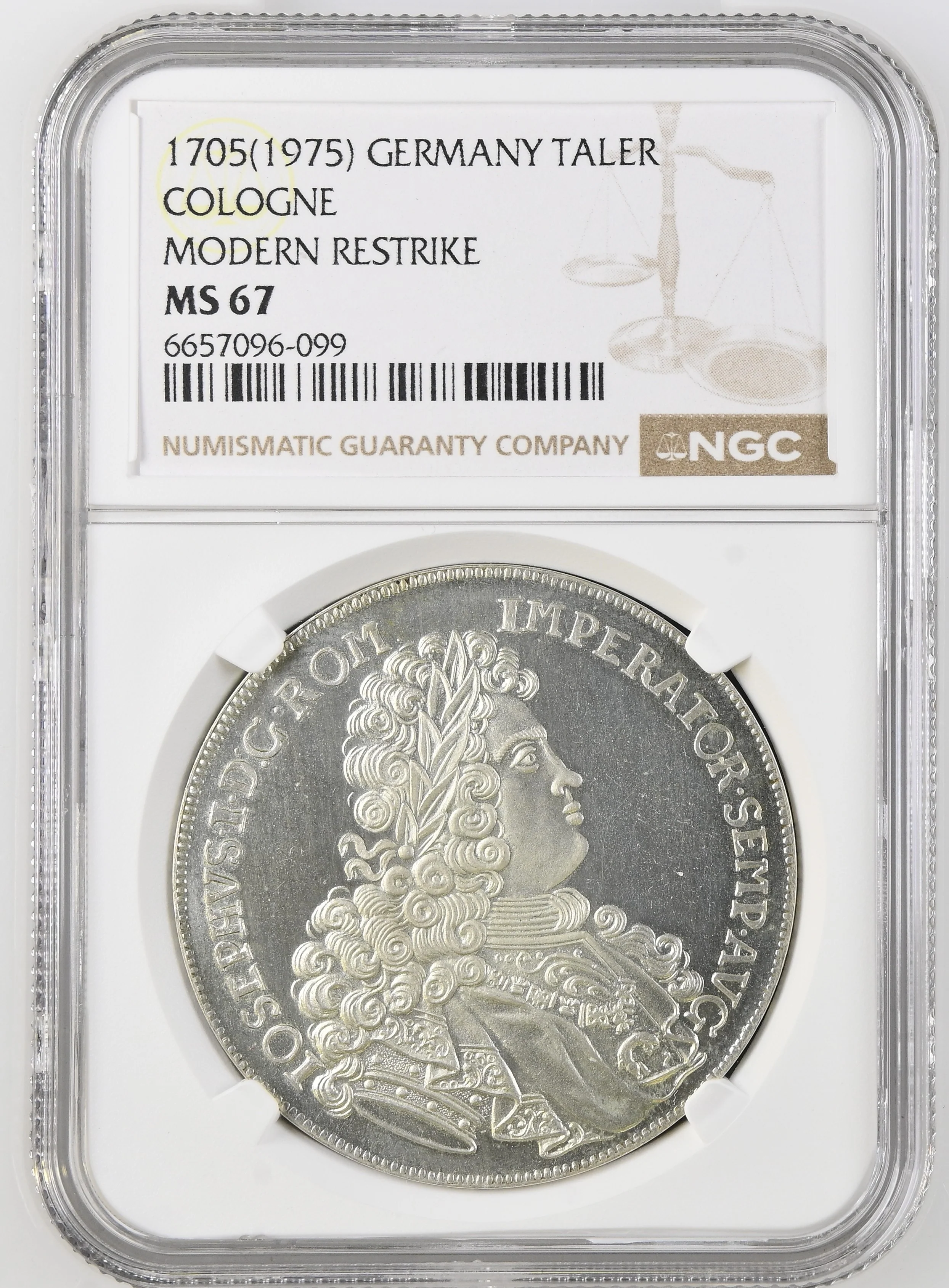1705年銘 1975年 ドイツ ケルン ターラー銀貨 モダンリストライク NGC MS67