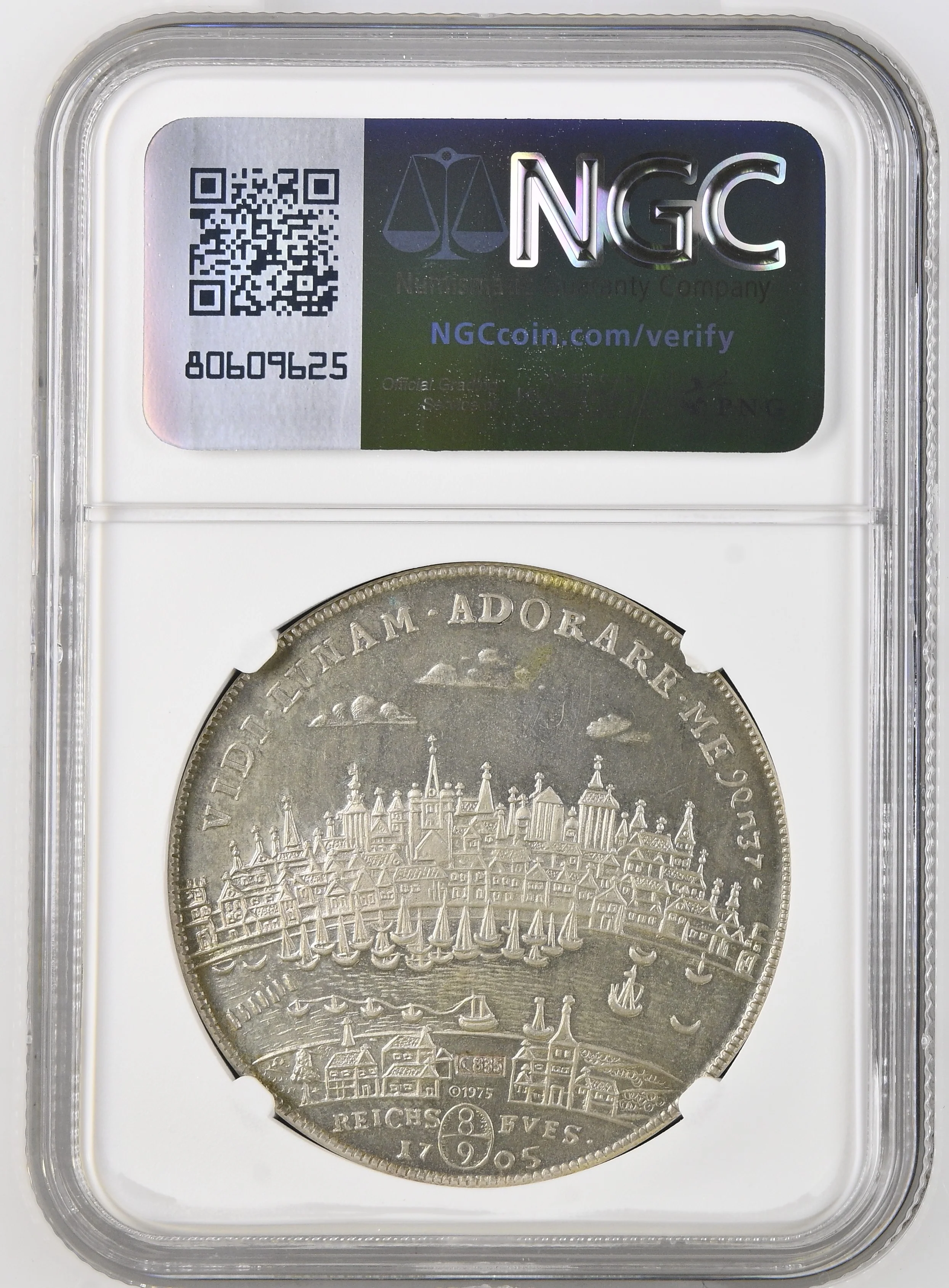 1705年銘 1975年 ドイツ ケルン ターラー銀貨 モダンリストライク NGC MS67 - Image 2