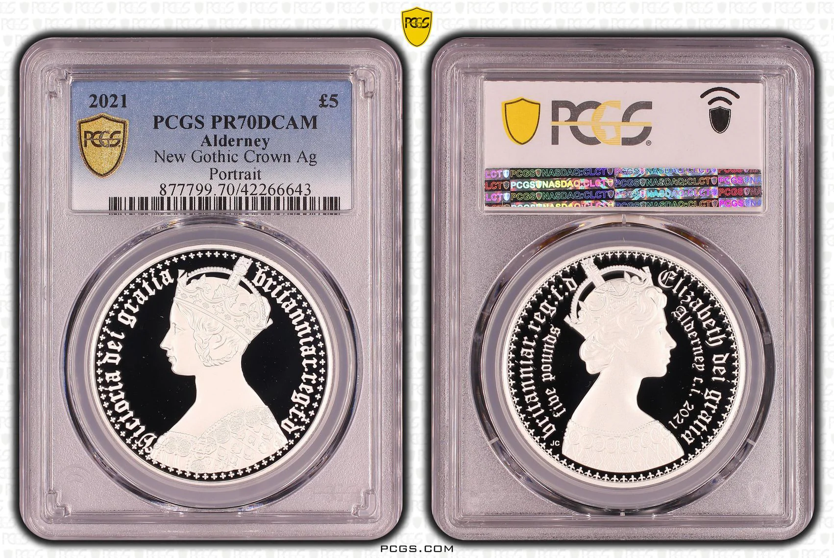 2021年 オルダニー ゴシッククラウン  ポートレート 5ポンド銀貨 プルーフ PCGS PR70 Deep Cameo