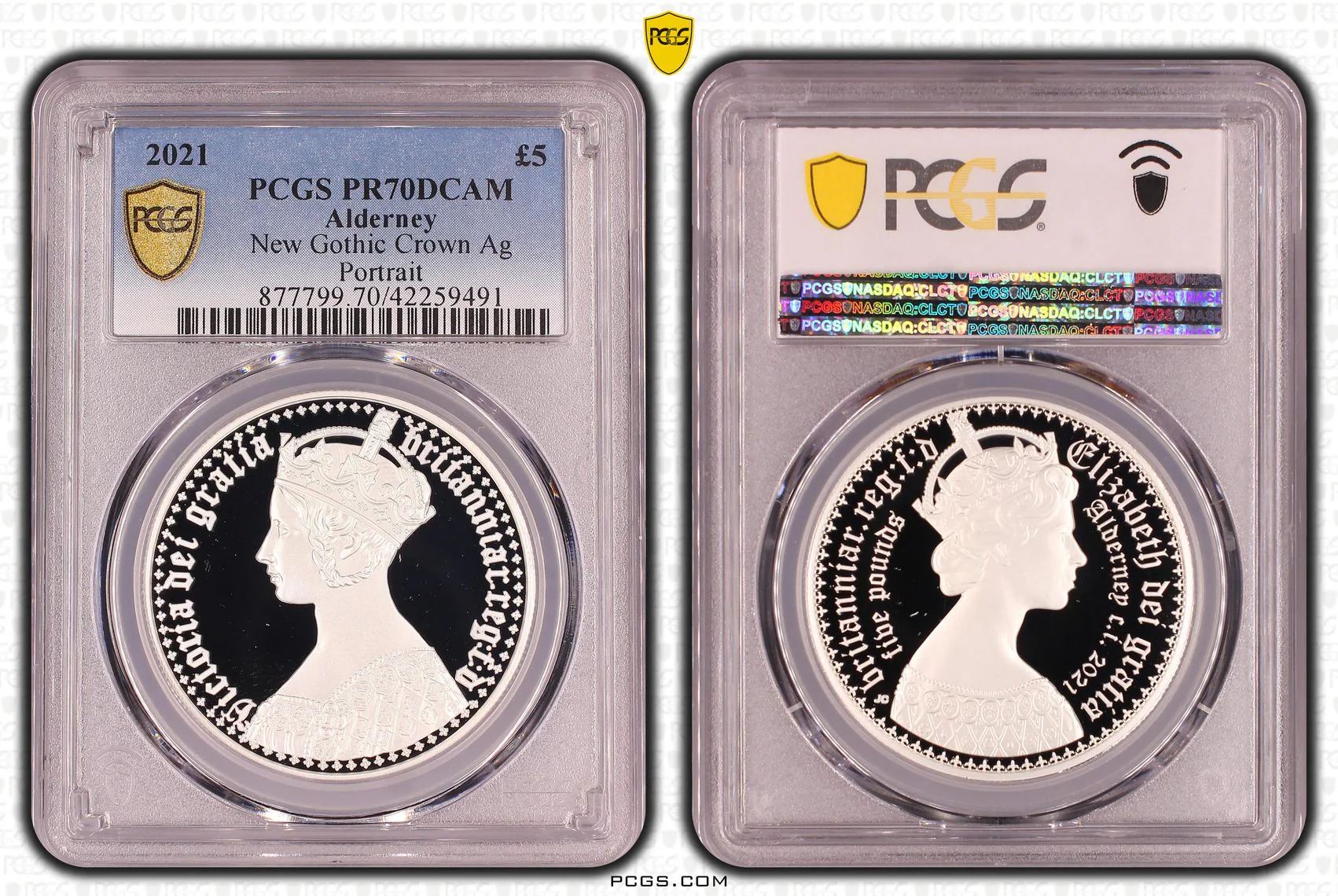 2021年 オルダニー ゴシッククラウン ポートレート 5ポンド銀貨 プルーフ PCGS PR70 Deep Cameo