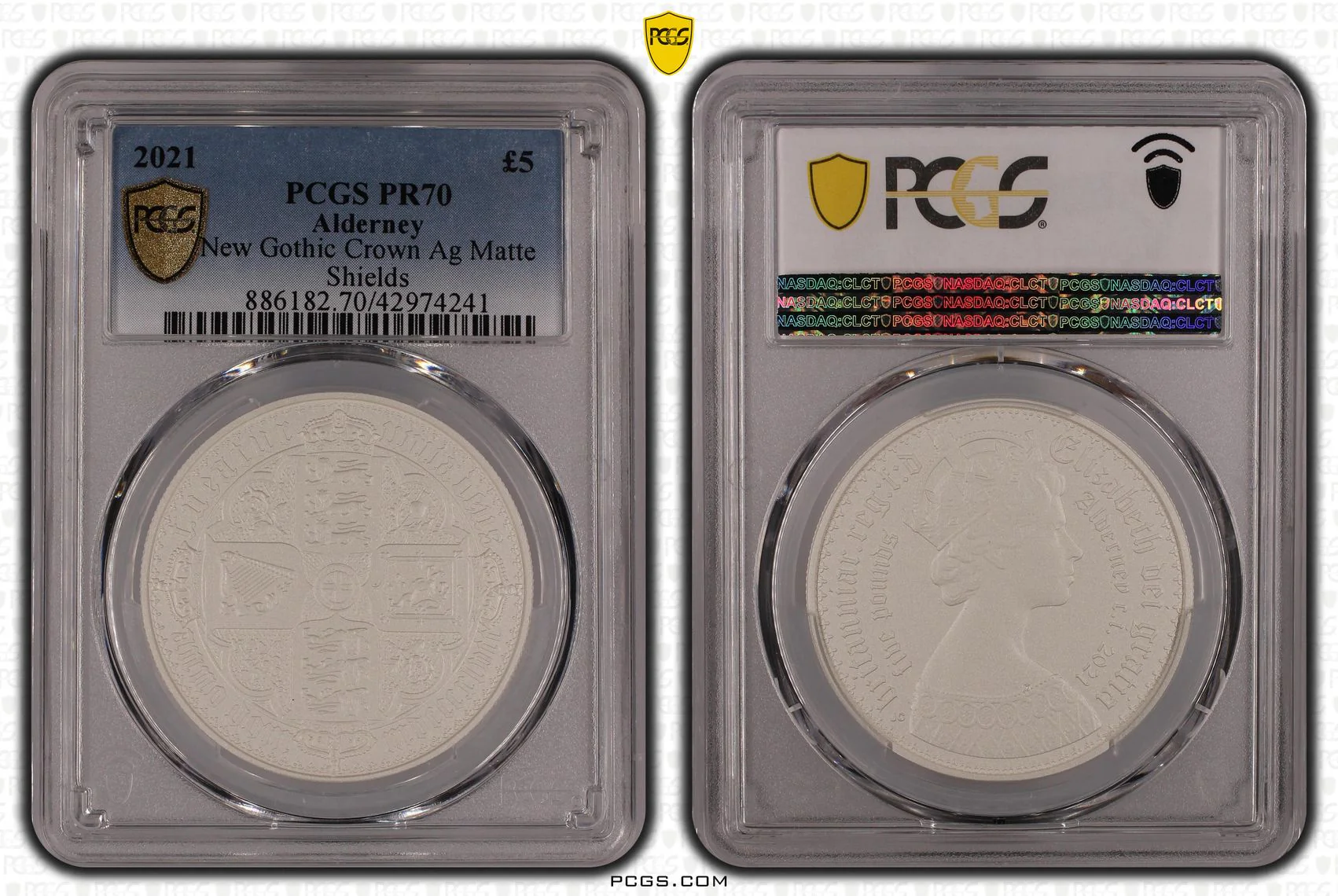 2021年 オルダニー ゴシッククラウン クオーターアーム 5ポンド銀貨 マットプルーフ PCGS PR70