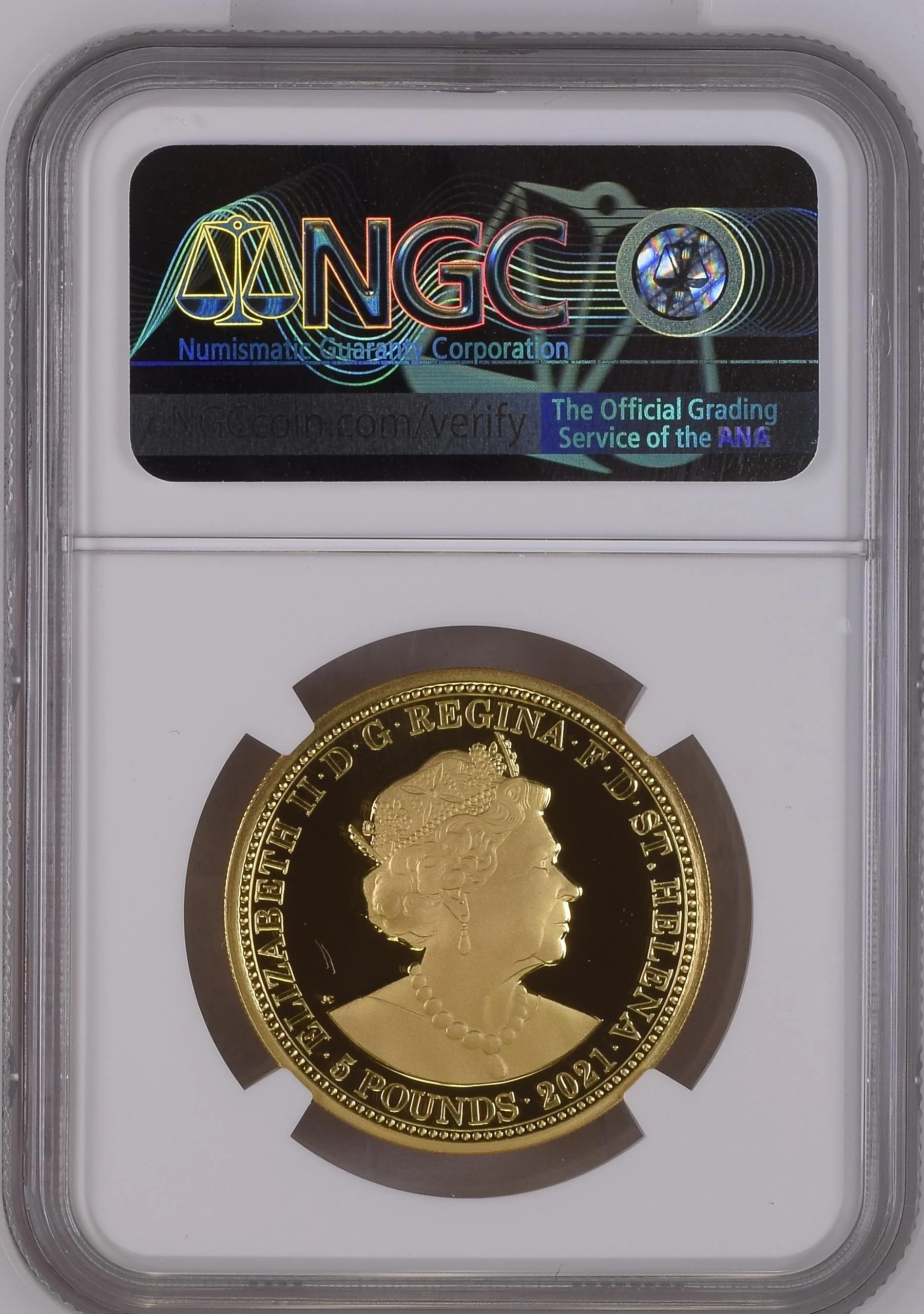 2021年 セントヘレナ エリザベス2世 スリーグレイセス 5ポンド金貨 PF70UCAM - Image 2