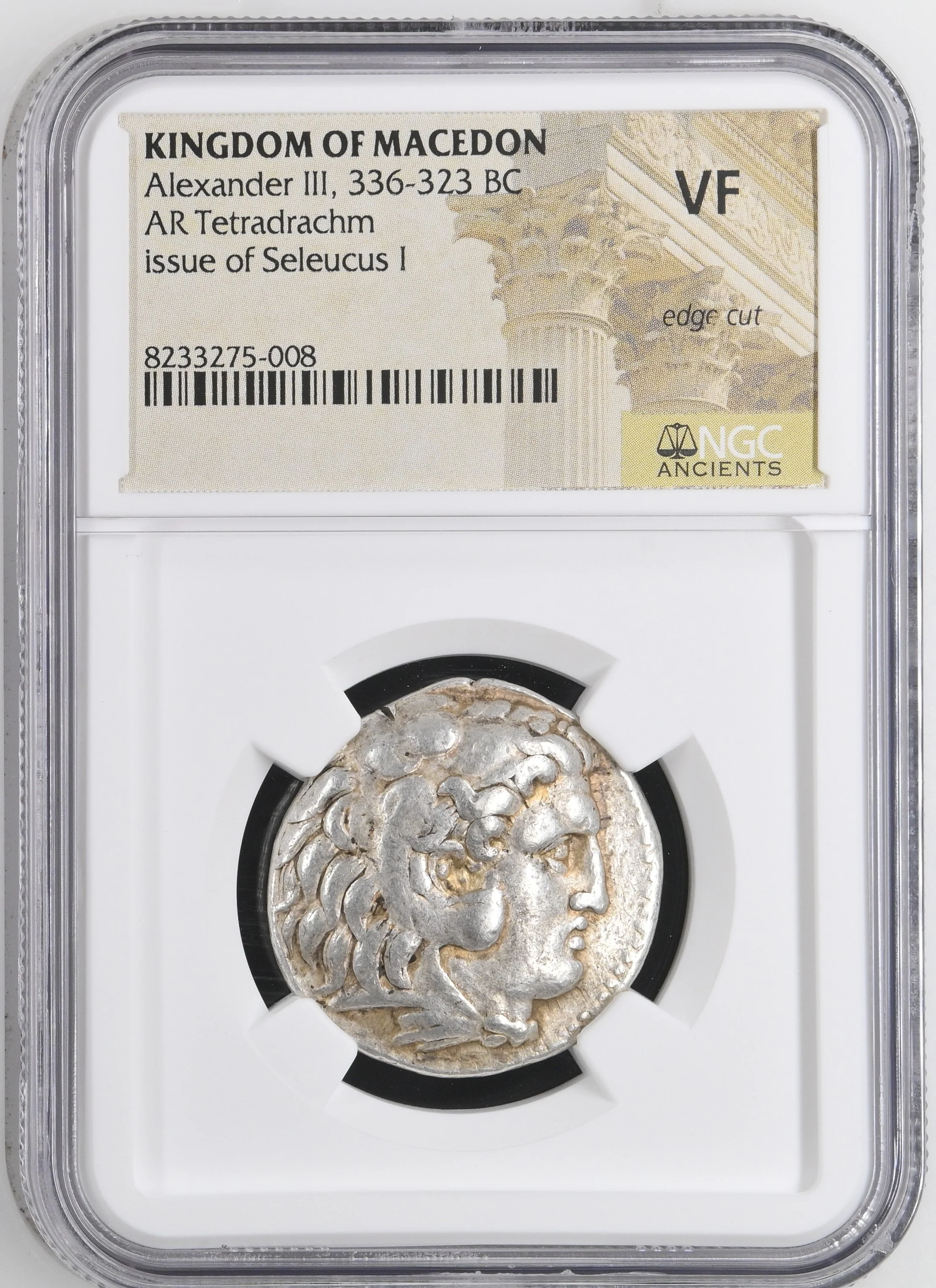 紀元前336-323年 古代マケドニア王国 アレクサンダー3世 テトラドラクマ銀貨 NGC VF edge cut