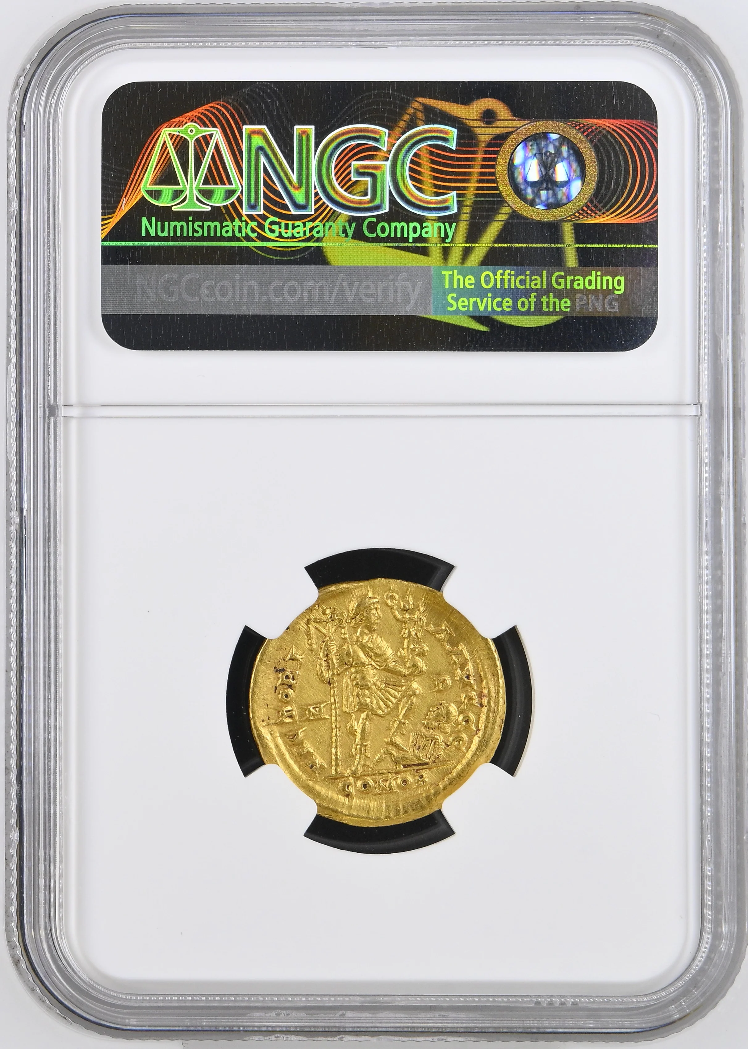 393-423年 ローマ帝国 ホノリウス ソリドゥス金貨 NGC XF 5/5- 3/5 edge bend - Image 2