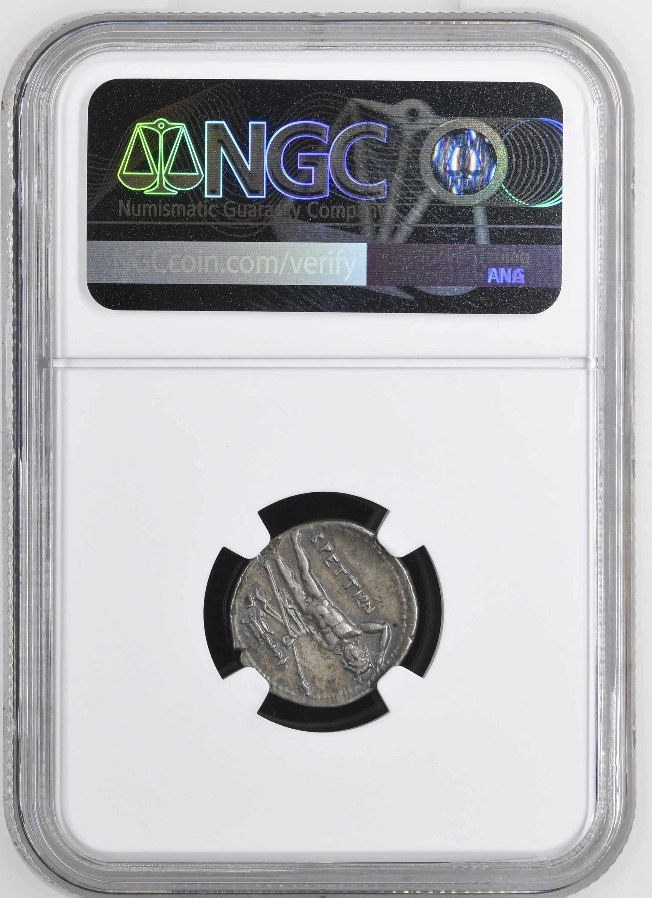 紀元前216-214年頃 古代 ブルッティウム ドラクマ銀貨  NGC Ch VF 5/5-2/5 edge chips - Image 2