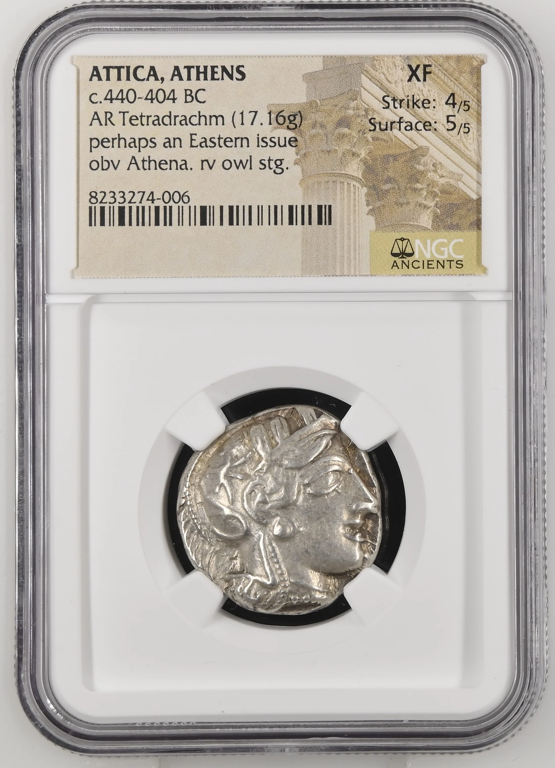 紀元前440-404年頃 古代ギリシア アッティカ アテネ テトラドラクマ銀貨 NGC XF 4/5-5/5