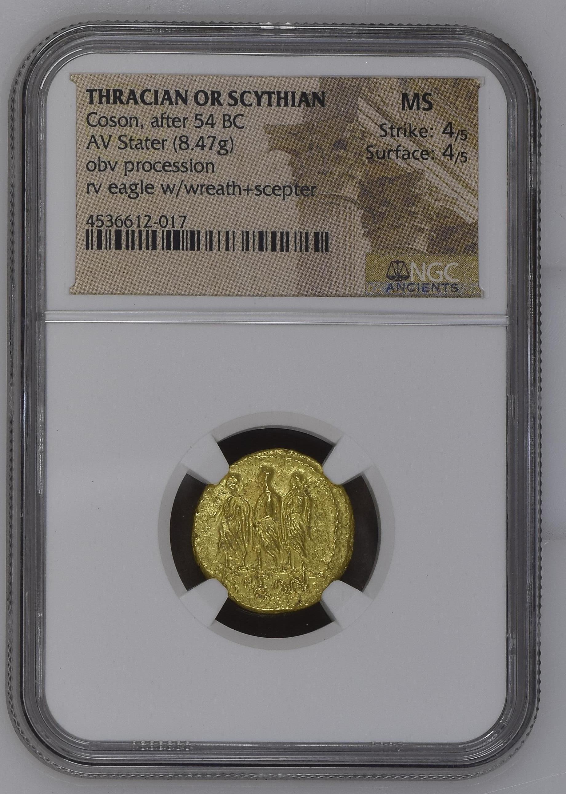 紀元前54年以降 トラキアまたはスキタイ コソン ステーター金貨 NGC MS 4/5 - 4/5