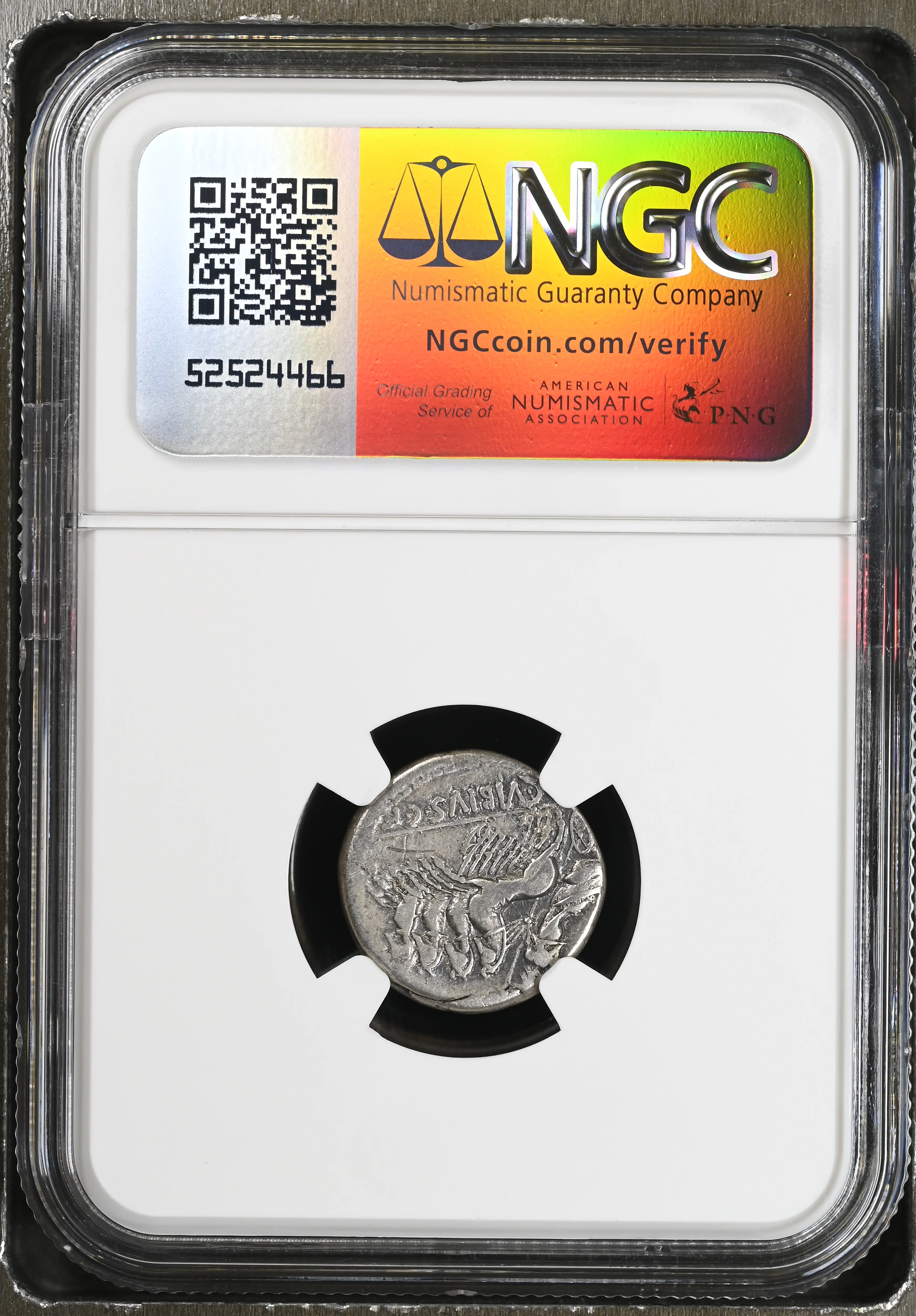古代 紀元前90年頃 ローマ共和国 C.ウィビウス・パンサ デナリウス銀貨 NGC F graffiti - Image 2